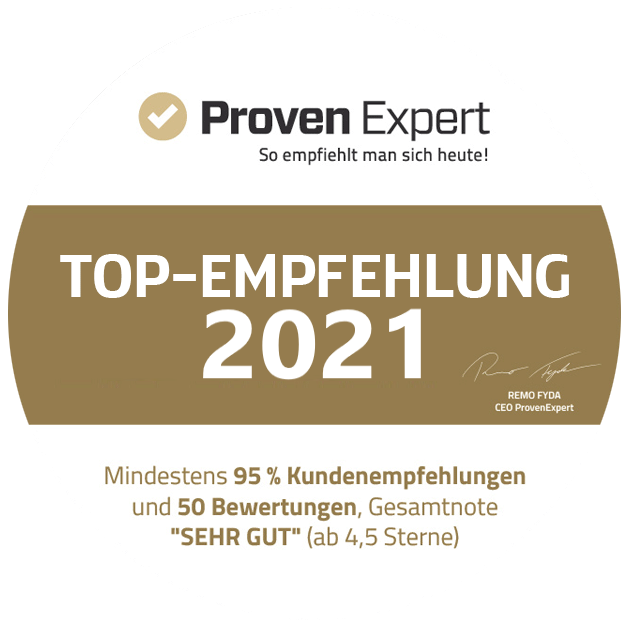 Proven Expert: 100% Kundenempfehlung, Topdienstleister 2016